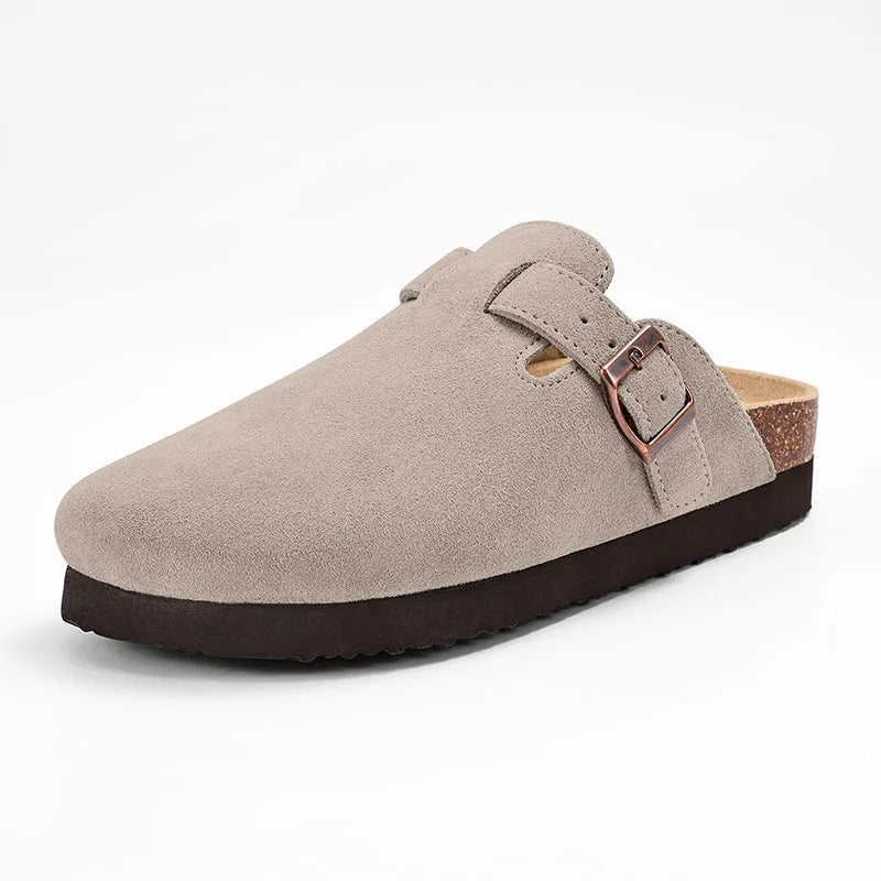 Sabot en cuir Suède fermé | Gris