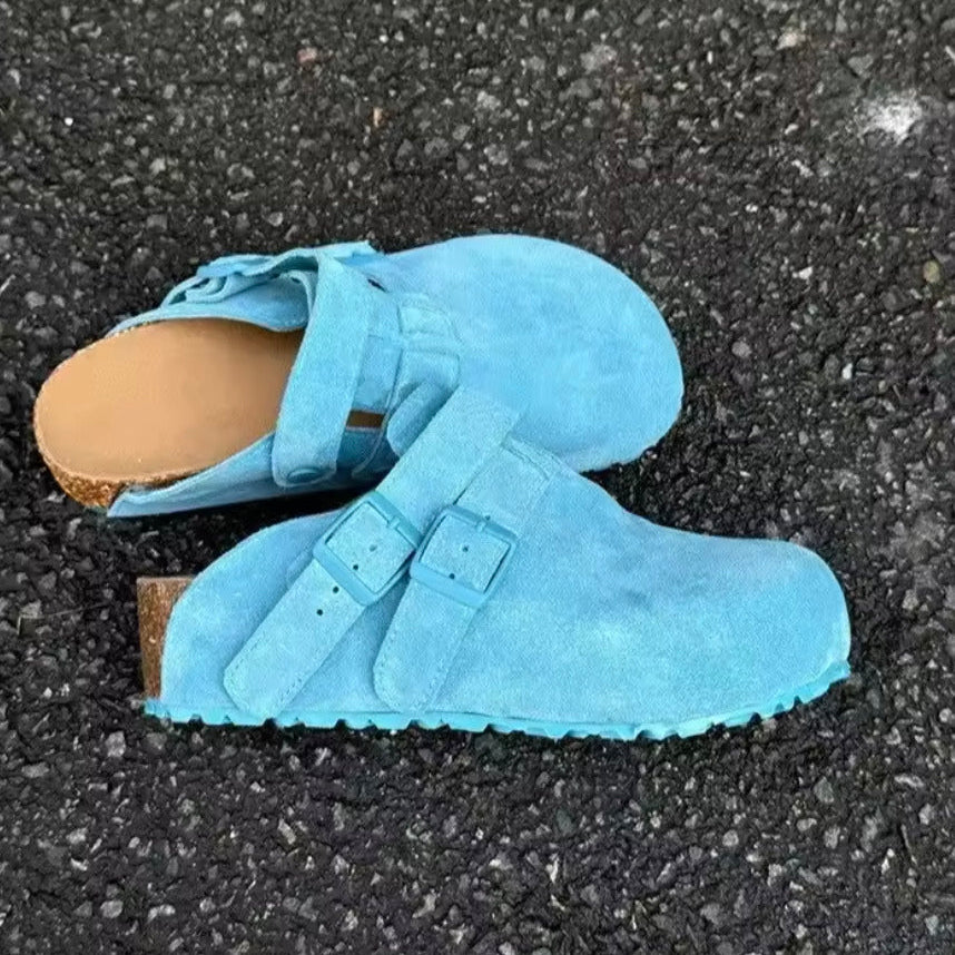Sabot en cuir Suède Boston double fermé | Turquoise Chic