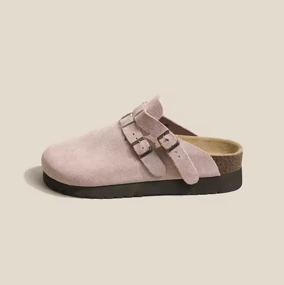 Sabot en cuir Suède Boston double fermé | Blush Chic