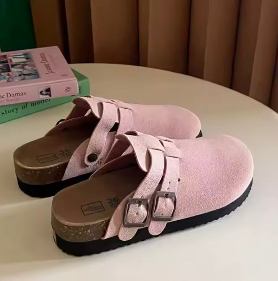Sabot en cuir Suède Boston double fermé | Blush Chic