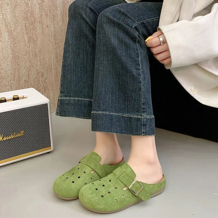 Sabot Suède pour femme ouvert en cuir | Vert Pomme