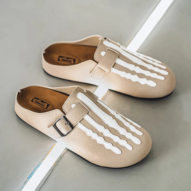 Sabot Suède rayé en cuir | Beige