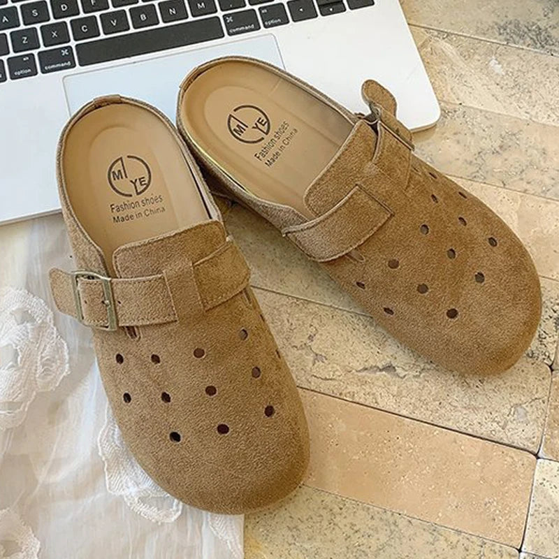 Sabot Suède pour femme ouvert en cuir | Khaki