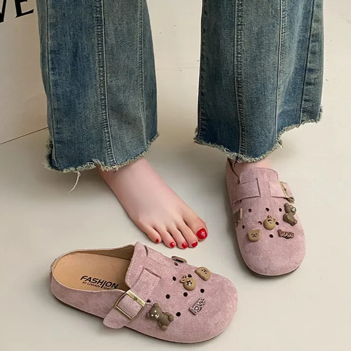 Sabot pour femme en cuir Suède Boston fermé | Rose