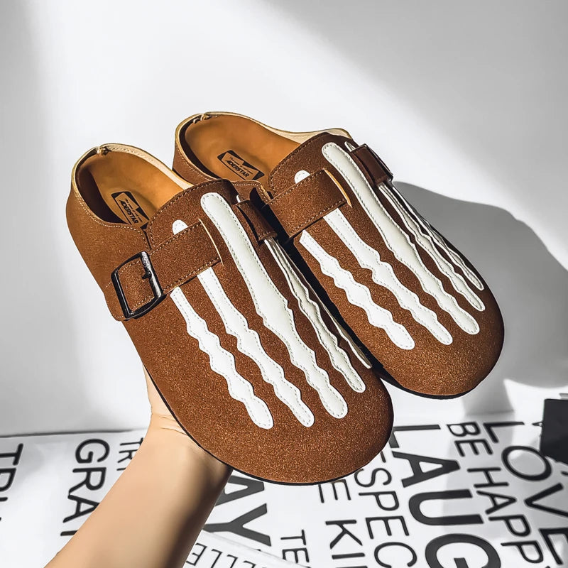 Sabot Suède rayé en cuir | Marron