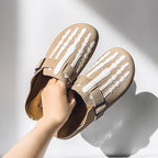 Sabot Suède rayé en cuir | Beige