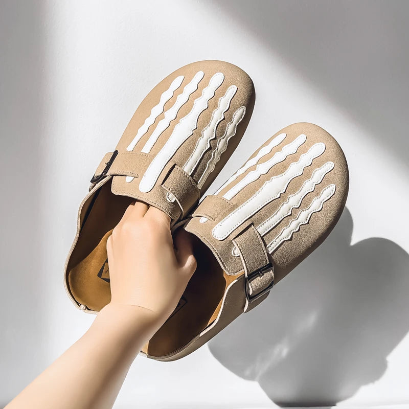 Sabot Suède rayé en cuir | Beige