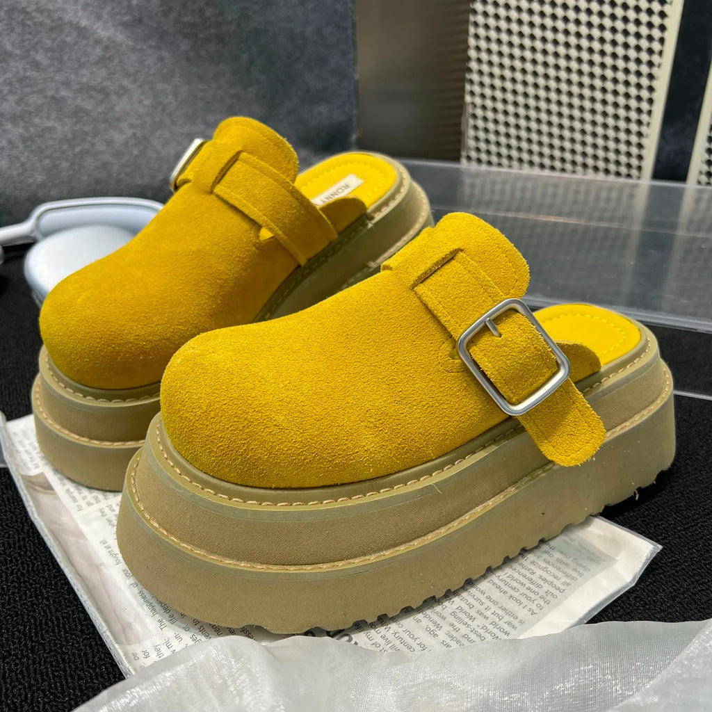 Sabot pour femme en cuir Suède Boston fermé à talon léger | Jaune