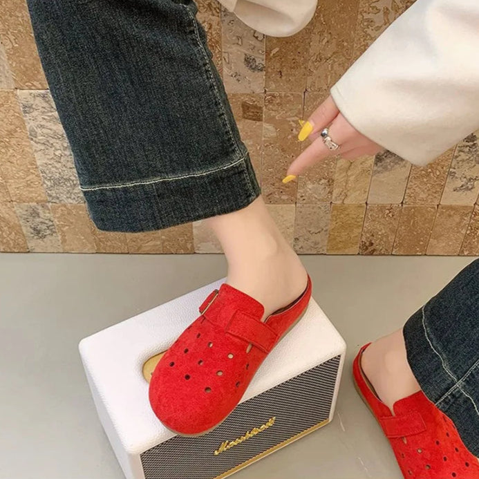 Sabot Suède pour femme ouvert en cuir | Rouge