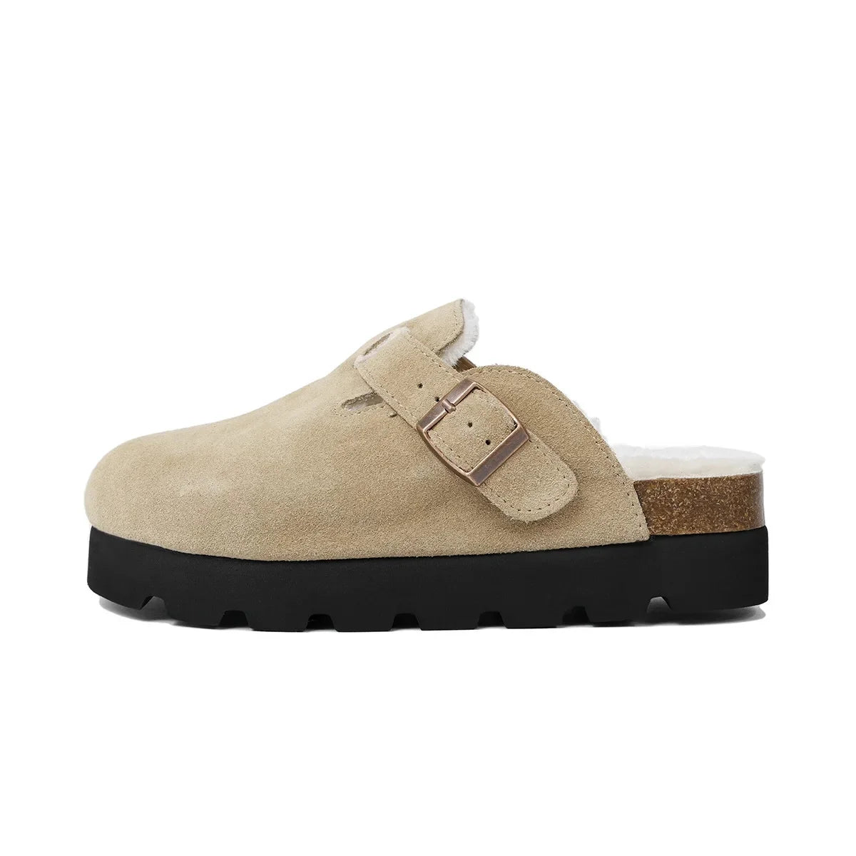 Sabot en cuir Suède Boston à fourrure fermé | Vanille Crème