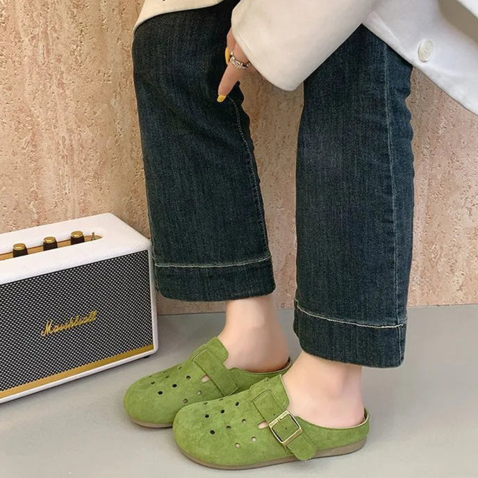 Sabot Suède pour femme ouvert en cuir | Vert Pomme