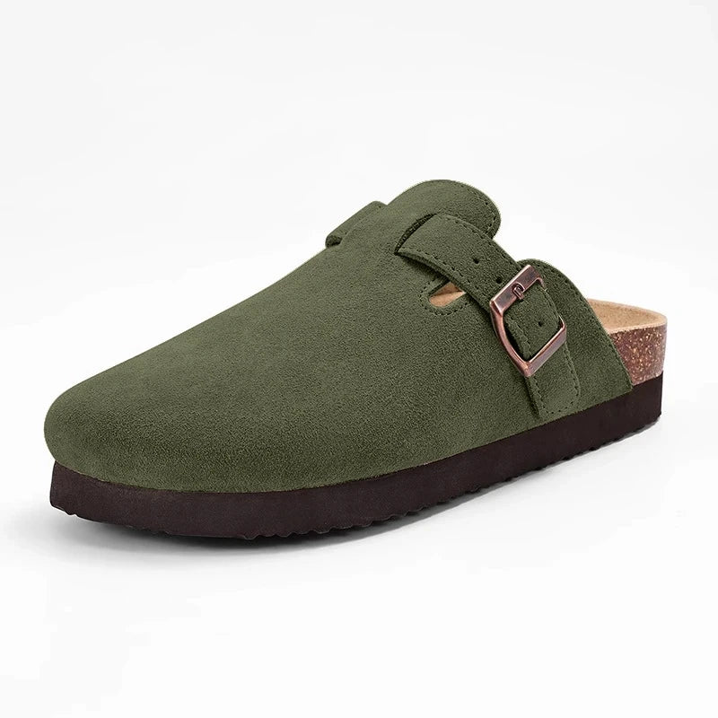 Sabot en cuir Suède fermé | Vert sombre