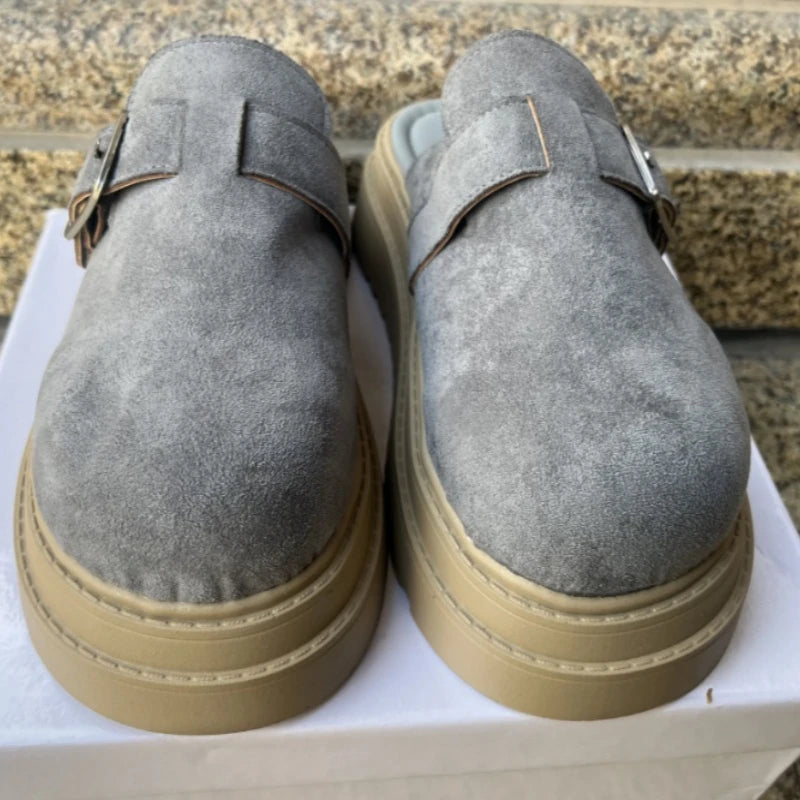 Sabot pour femme en cuir Suède Boston fermé à talon léger | Gris