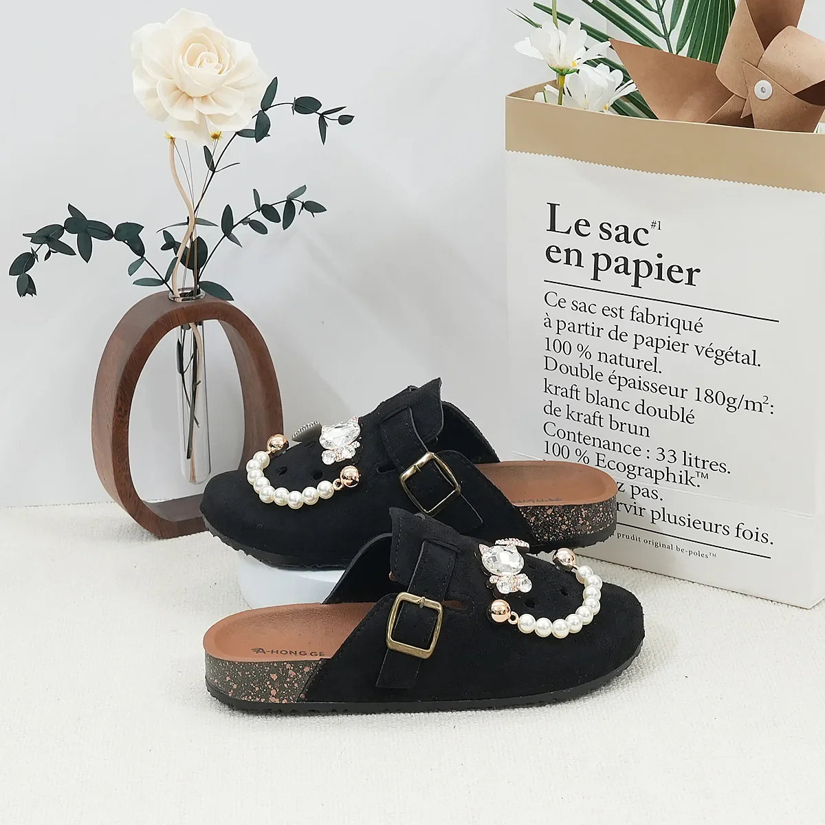 Sabot Suède pour femme en cuir | Noir Profond