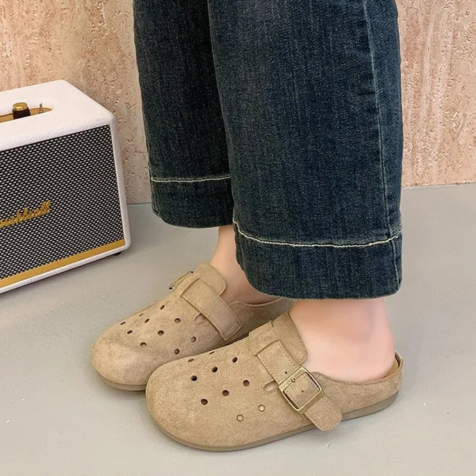Sabot Suède pour femme ouvert en cuir | Beige Abricot