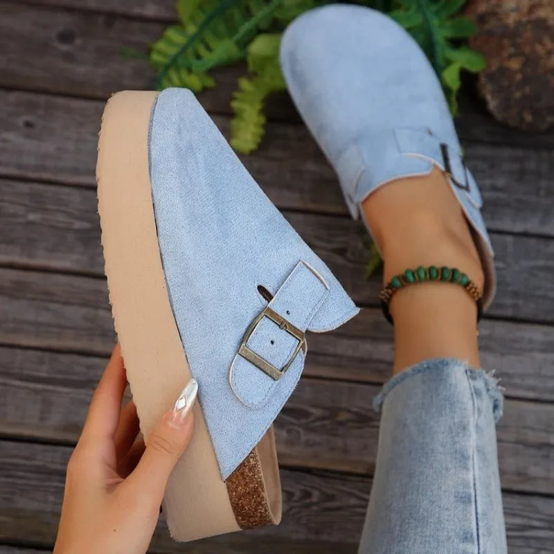 Sabot pour femme Suède à talon léger | Bleu Clair