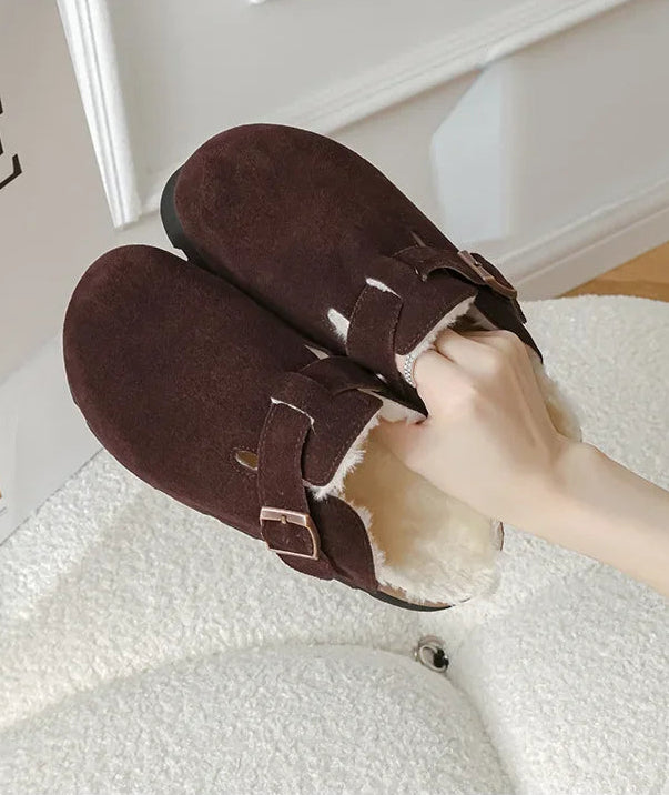 Sabot en cuir Suède Boston à Fourrure fermé | Opale Noire