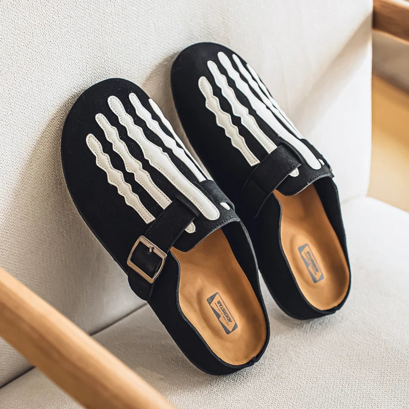 Sabot Suède rayé en cuir | Noir