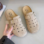 Sabot Suède pour femme ouvert en cuir | Beige Abricot