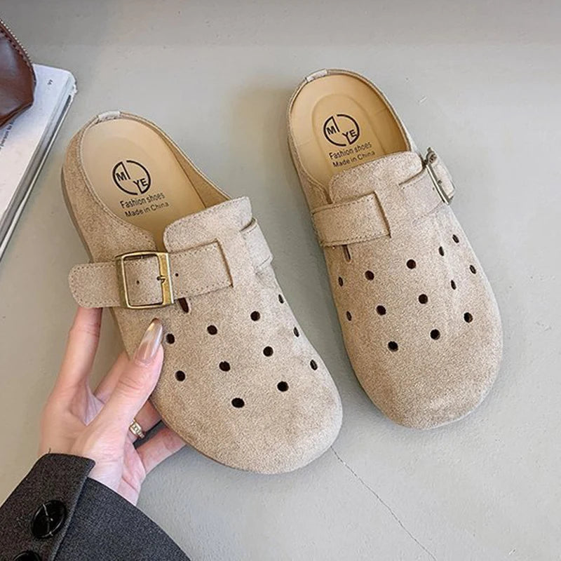 Sabot Suède pour femme ouvert en cuir | Beige Abricot