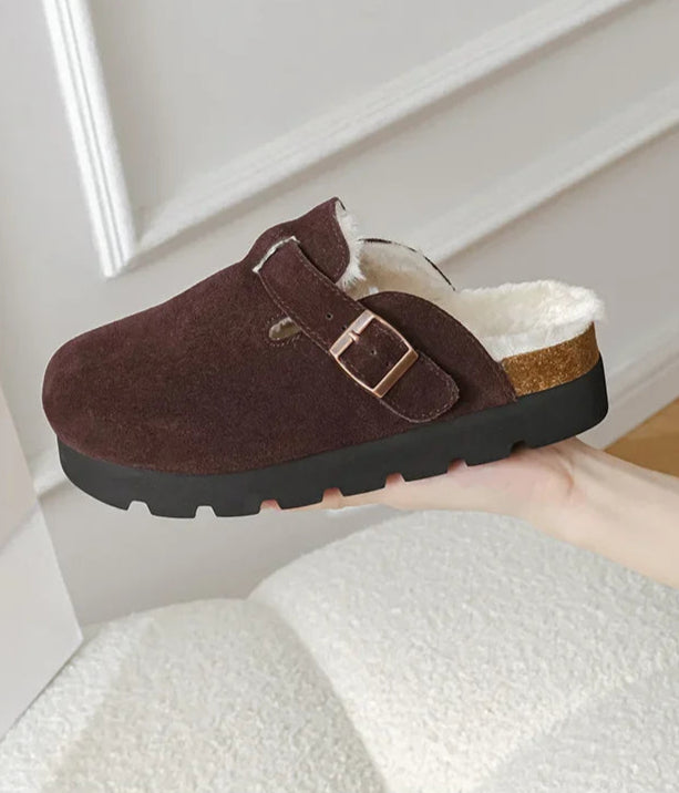 Sabot en cuir Suède Boston à Fourrure fermé | Opale Noire