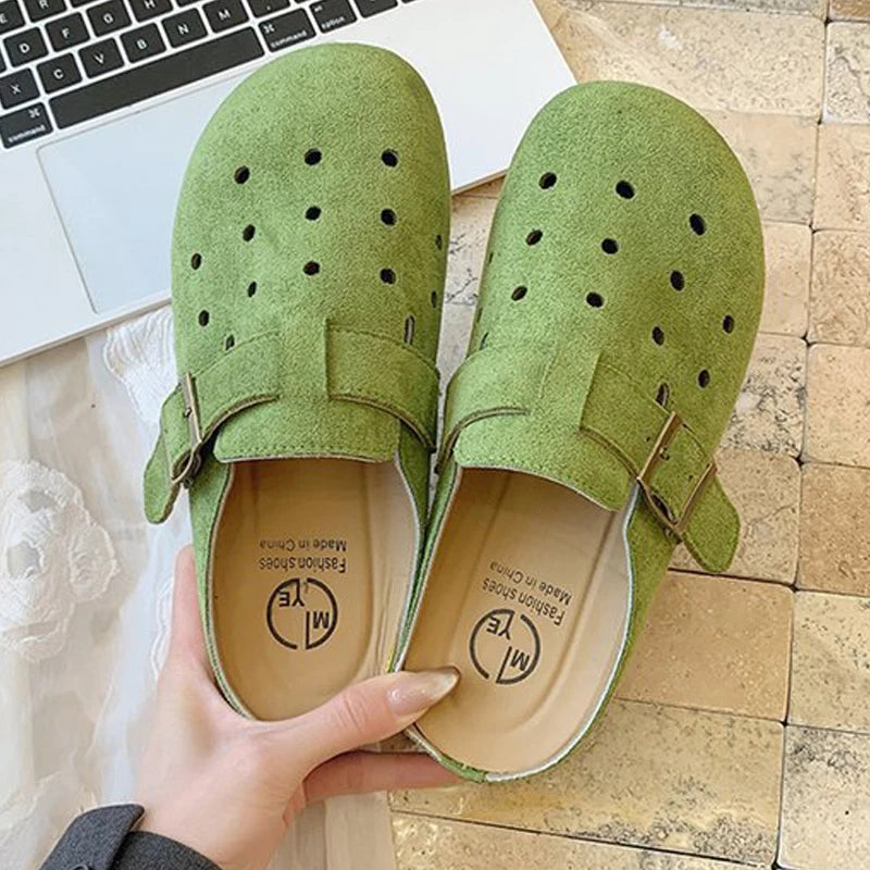 Sabot Suède pour femme ouvert en cuir | Vert Pomme