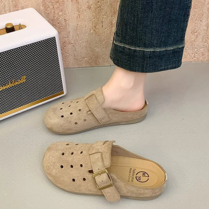 Sabot Suède pour femme ouvert en cuir | Beige Abricot
