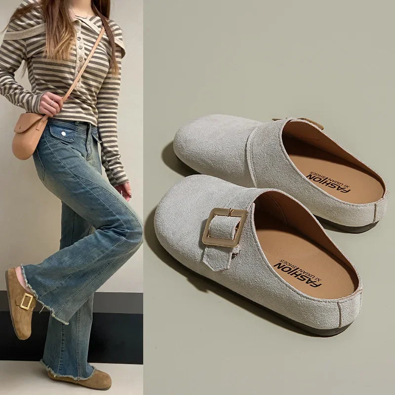 Sabot pour femme en cuir Suède Flint fermé | Blanc