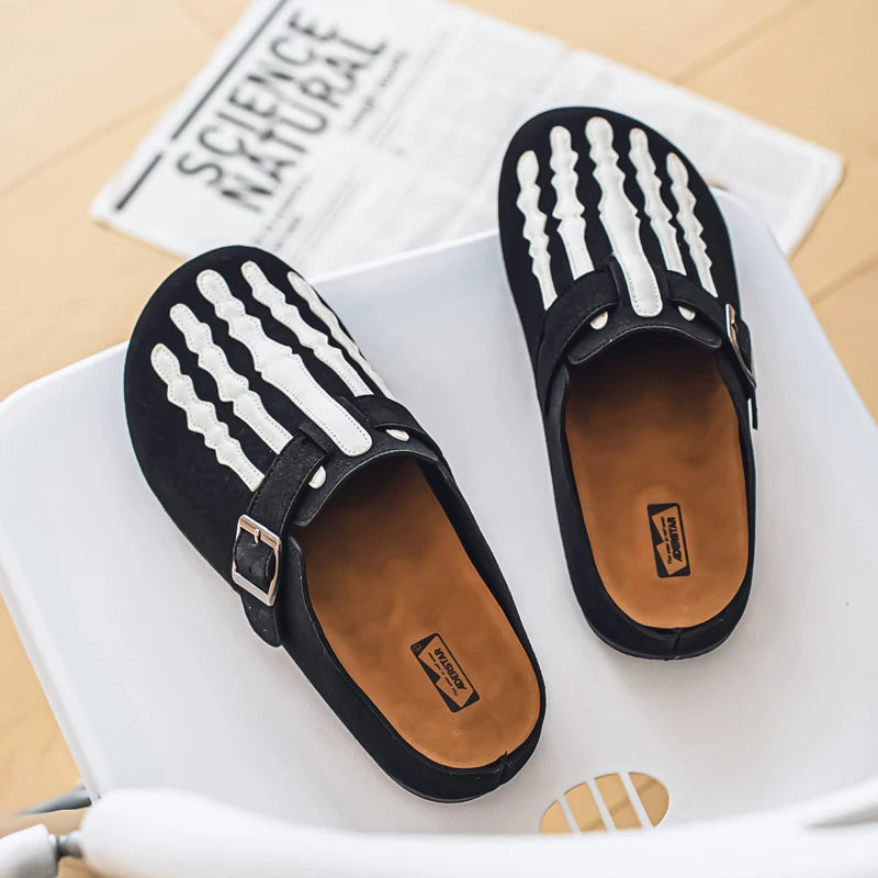 Sabot Suède rayé en cuir | Noir