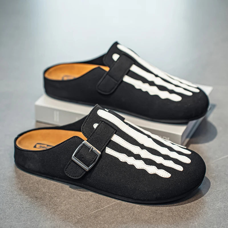 Sabot Suède rayé en cuir | Noir