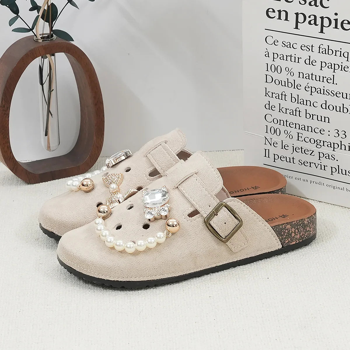 Sabot Suède pour femme en cuir | Beige Abricot