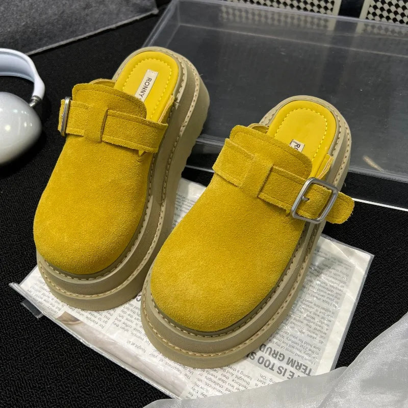 Sabot pour femme en cuir Suède Boston fermé à talon léger | Jaune