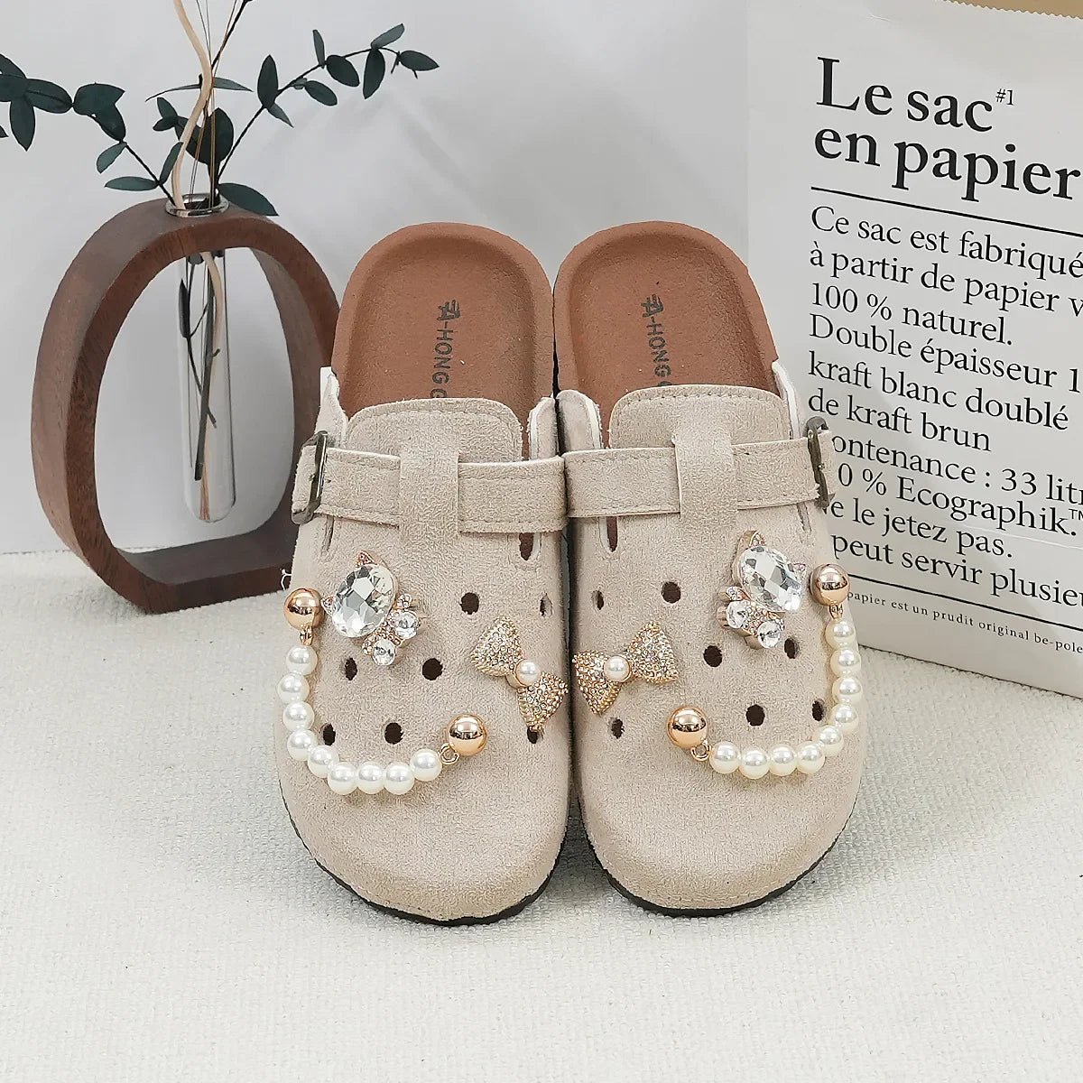Sabot Suède pour femme en cuir | Beige Abricot