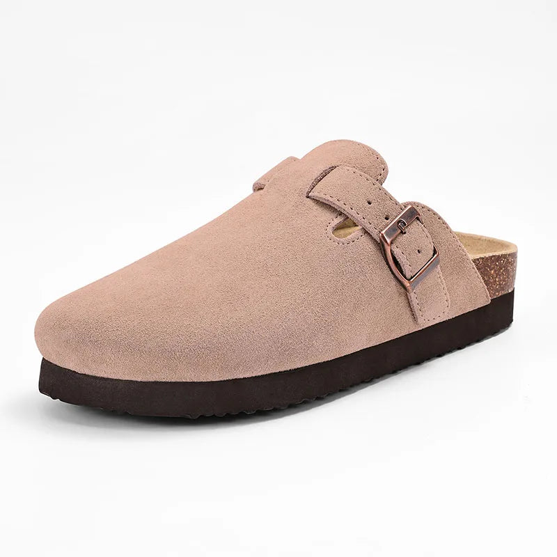 Sabot en cuir Suède fermé | Beige abricot