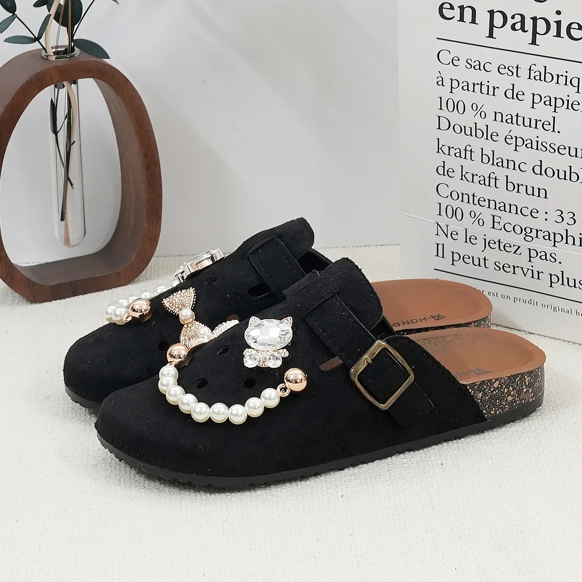 Sabot Suède pour femme en cuir | Noir Profond