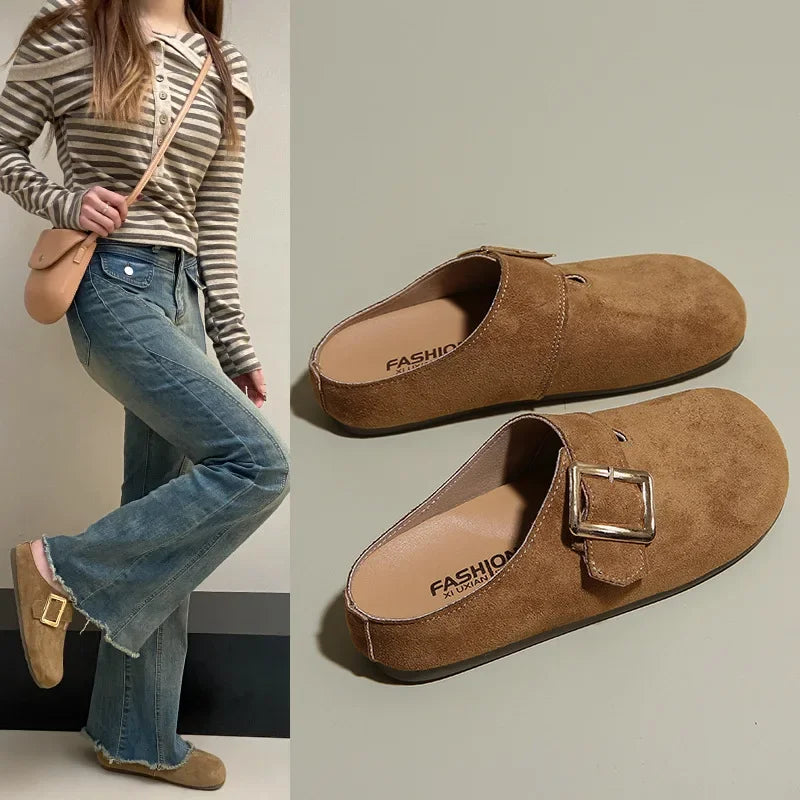 Sabot pour femme en cuir Suède Flint fermé | Marron