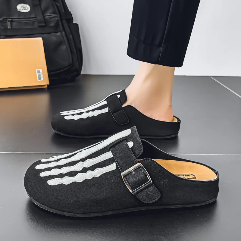 Sabot Suède rayé en cuir | Noir