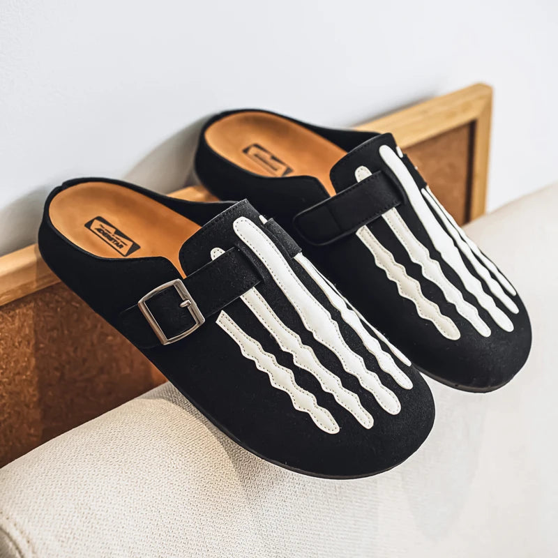 Sabot Suède rayé en cuir | Noir