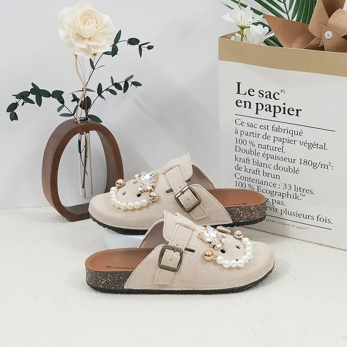Sabot Suède pour femme en cuir | Beige Abricot