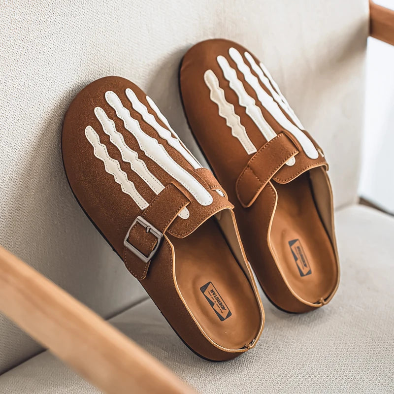 Sabot Suède rayé en cuir | Marron