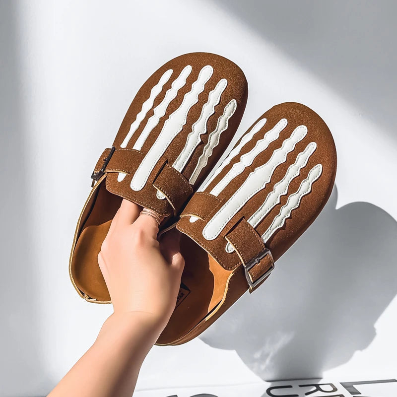 Sabot Suède rayé en cuir | Marron