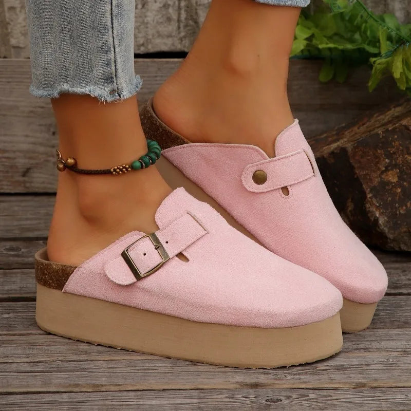Sabot pour femme Suède à talon léger | Rose