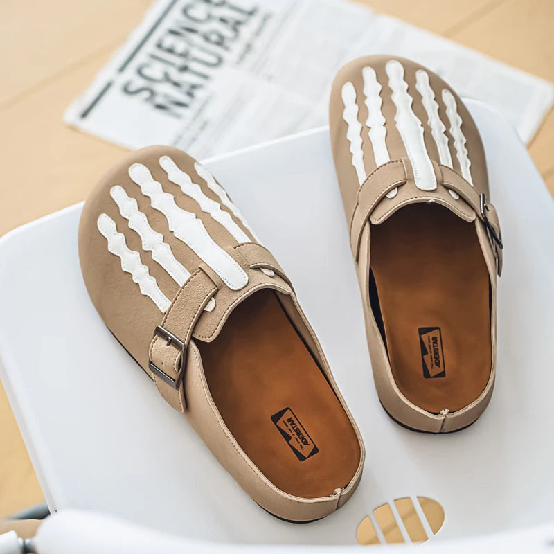 Sabot Suède rayé en cuir | Beige