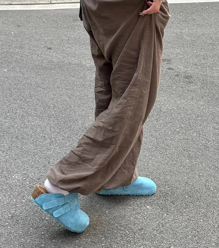 Sabot en cuir Suède Boston double fermé | Turquoise Chic