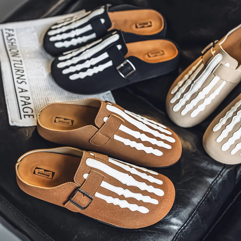 Sabot Suède rayé en cuir | Marron