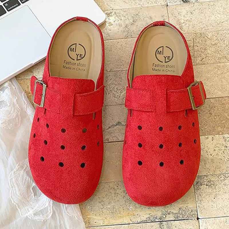 Sabot Suède pour femme ouvert en cuir | Rouge