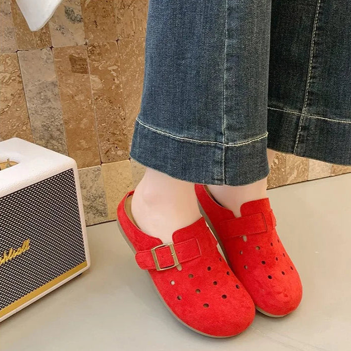 Sabot Suède pour femme ouvert en cuir | Rouge