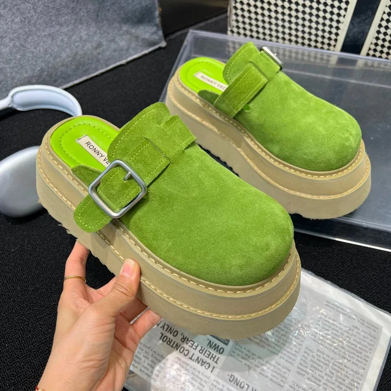 Sabot pour femme en cuir Suède Boston fermé à talon léger | Vert