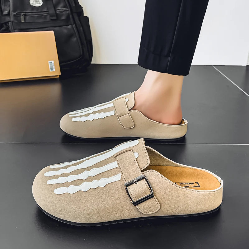 Sabot Suède rayé en cuir | Beige